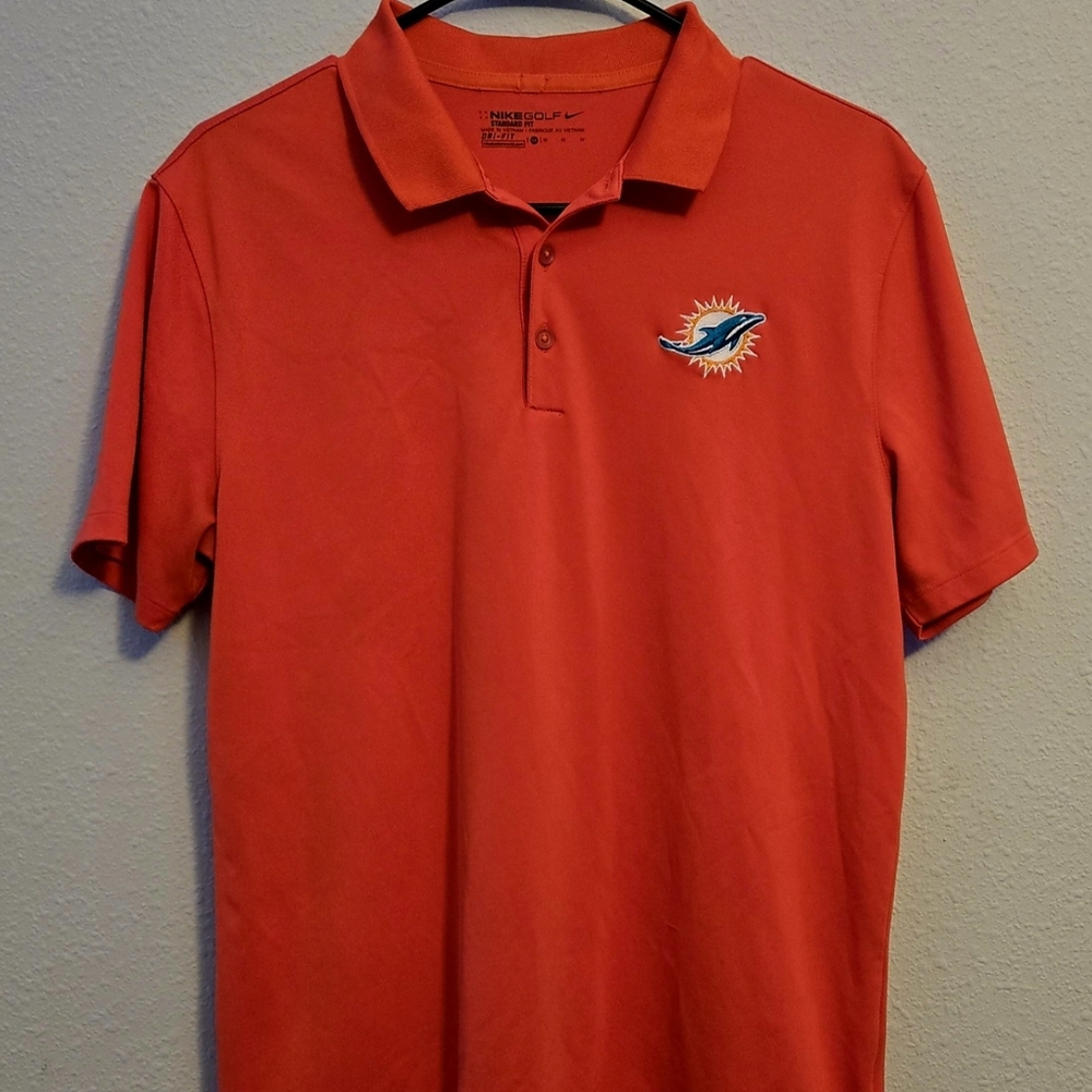 Men's Medium Orange Nike Golf Polo Shirt With‎ Miami Dolphins Logo On Front.